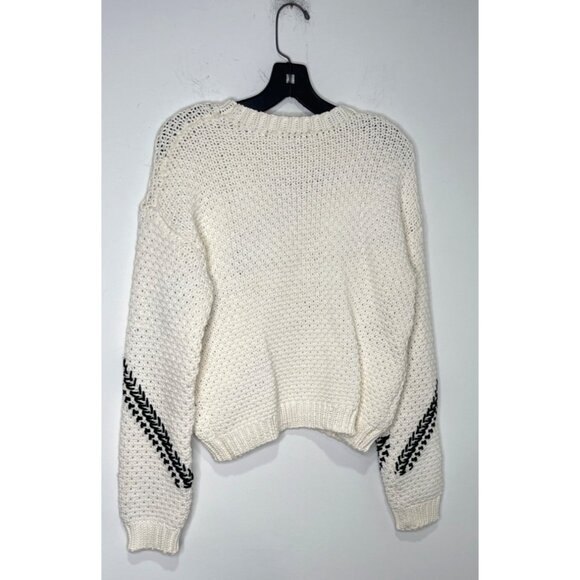 Anthropologie Dex Chunky Knit Short Sweater Ivory Black - Picture 5 of 6